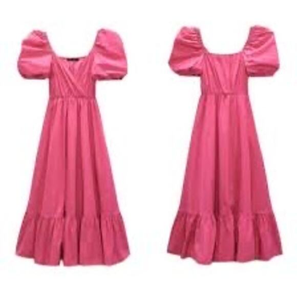 Zara Pink Puff Sleeve Midi Maxi Dress in Fuschia Pink Size XS - Picture 7 of 13